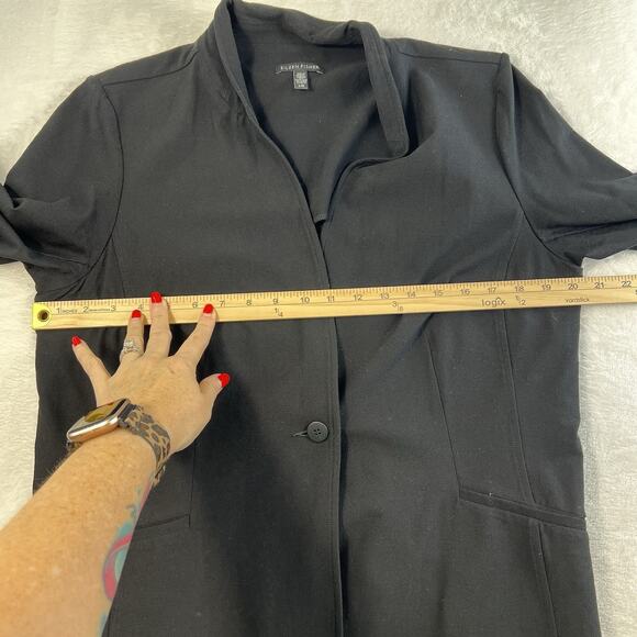 EILEEN FISHER L Large Washable Stretch Crepe Jacket Single Button Long Black - Picture 10 of 14
